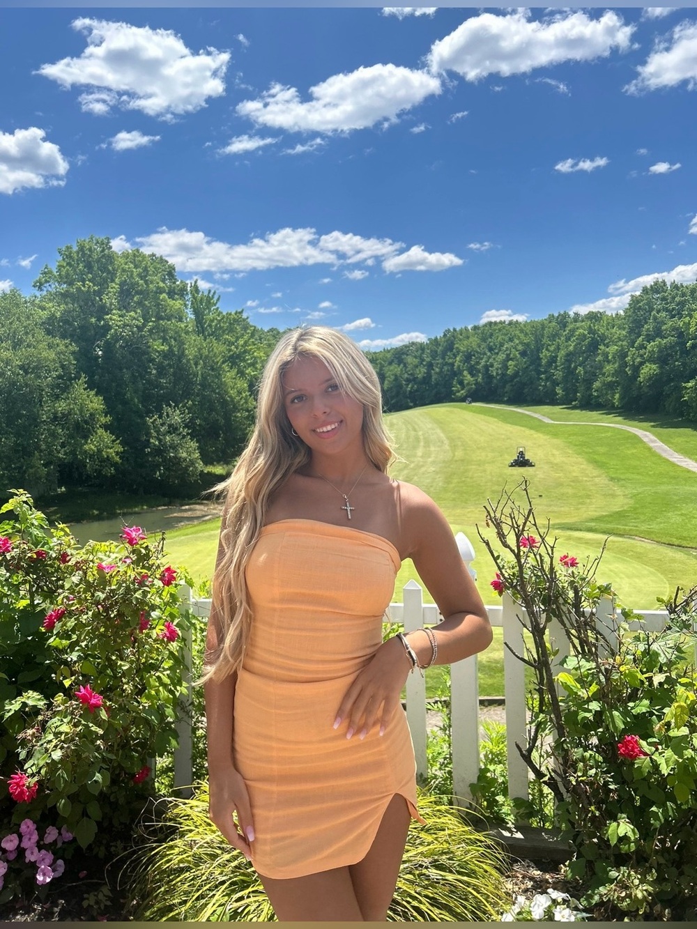 Strapless Peach Tube Mini Dress with Side Slit